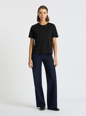 Black|Good Earth Cotton® Box Cut Tee – Sustainable Cotton T-shirt|Stas is 5'10" and wearing a size S