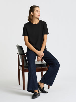 Black|Good Earth Cotton® Box Cut Tee – Sustainable Cotton T-shirt|Stas is 5'10" and wearing a size S