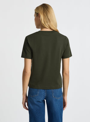 Dark Olive|Good Earth Cotton® Box Cut Tee – Sustainable Cotton T-shirt|Karolina is 5'10" and wearing a size S