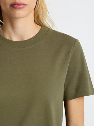 Dark Olive|Good Earth Cotton® Box Cut Tee – Sustainable Cotton T-shirt|Karolina is 5'10" and wearing a size S