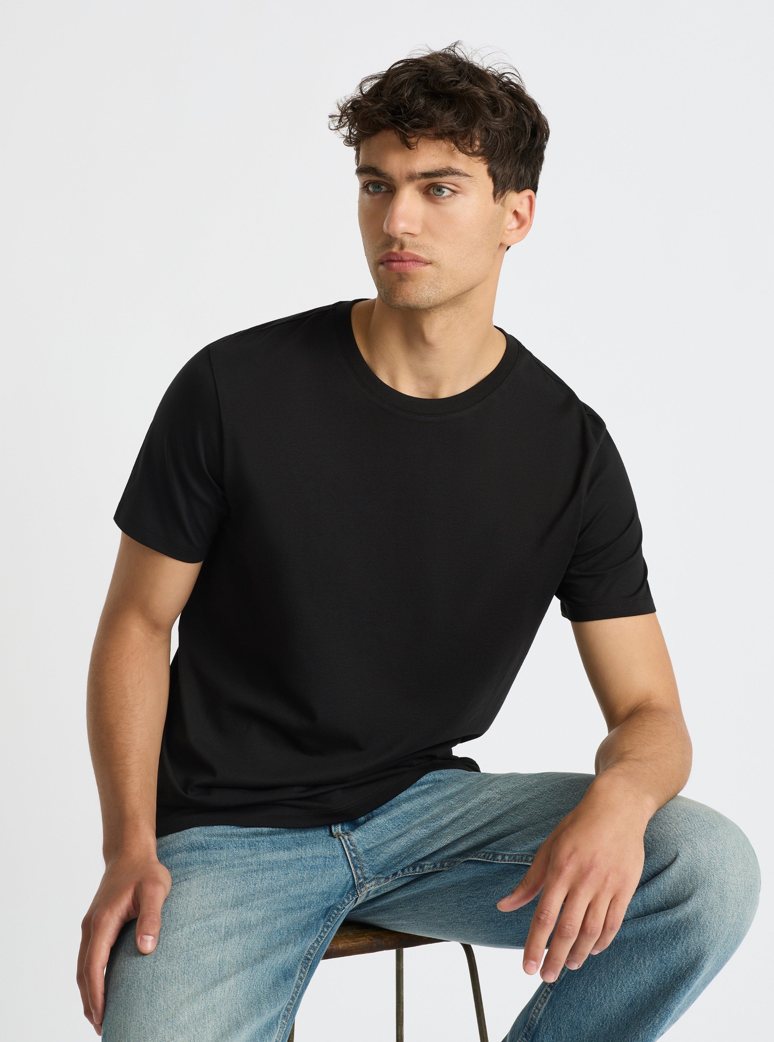 Black|Good Earth Cotton® Classic Tee – Sustainable Cotton T-shirts|Evans is 6’2” and wearing a size M