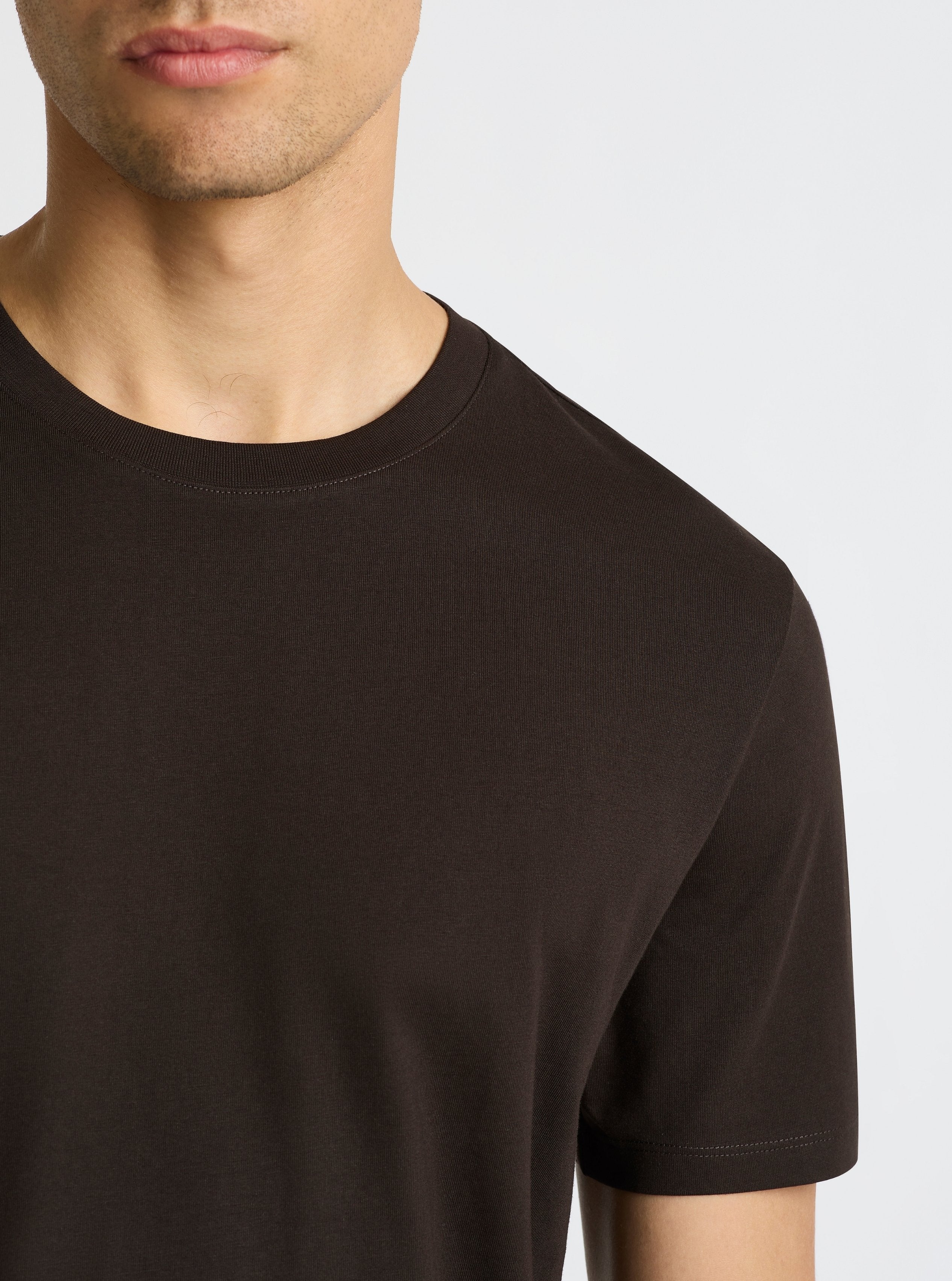 Brown|Good Earth Cotton® Classic Tee for men – Sustainable Cotton T-shirt|Evans is 6’2” and wearing a size M