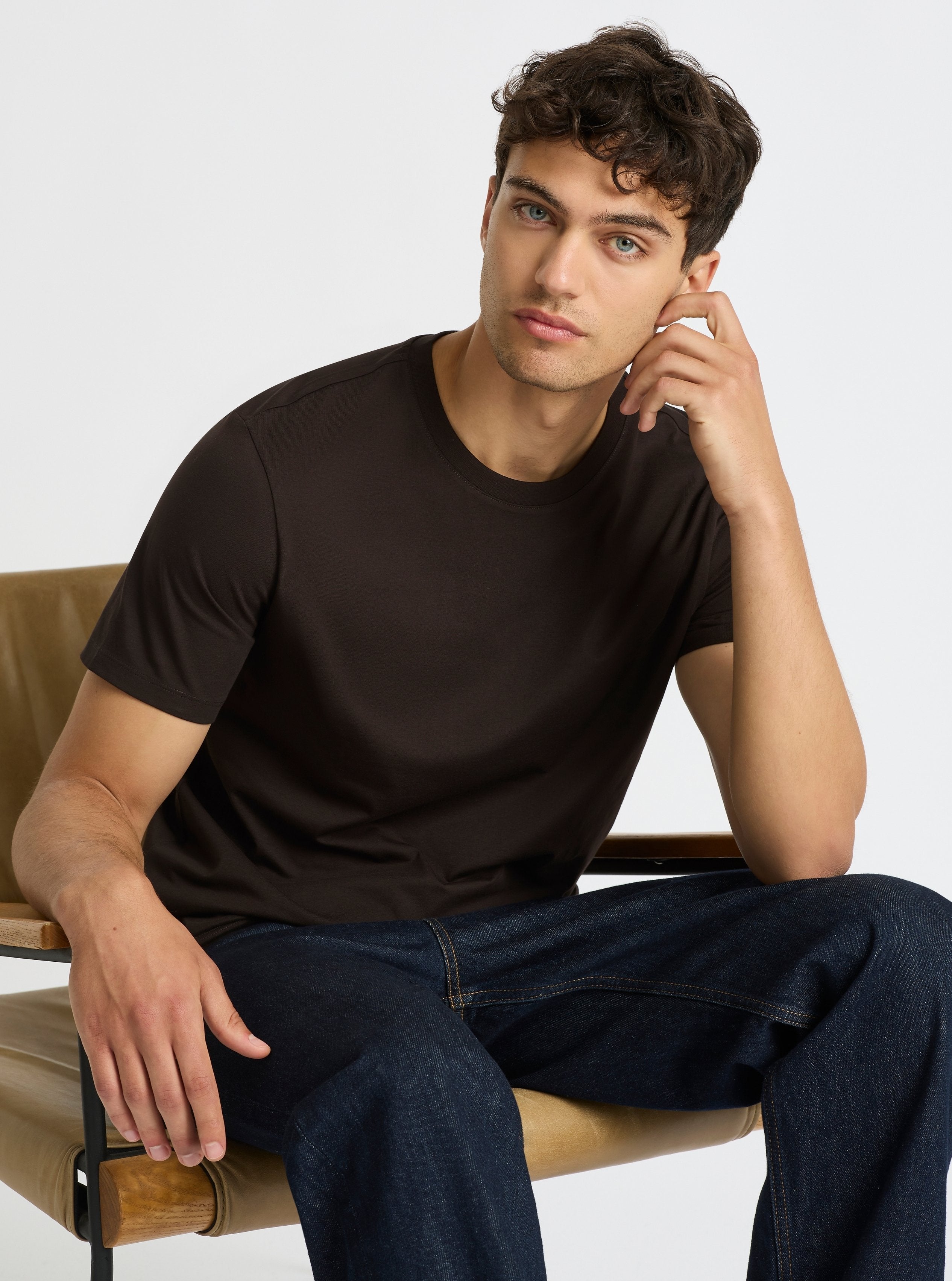 Brown|Good Earth Cotton® Classic Tee for men – Sustainable Cotton T-shirt|Evans is 6’2” and wearing a size M