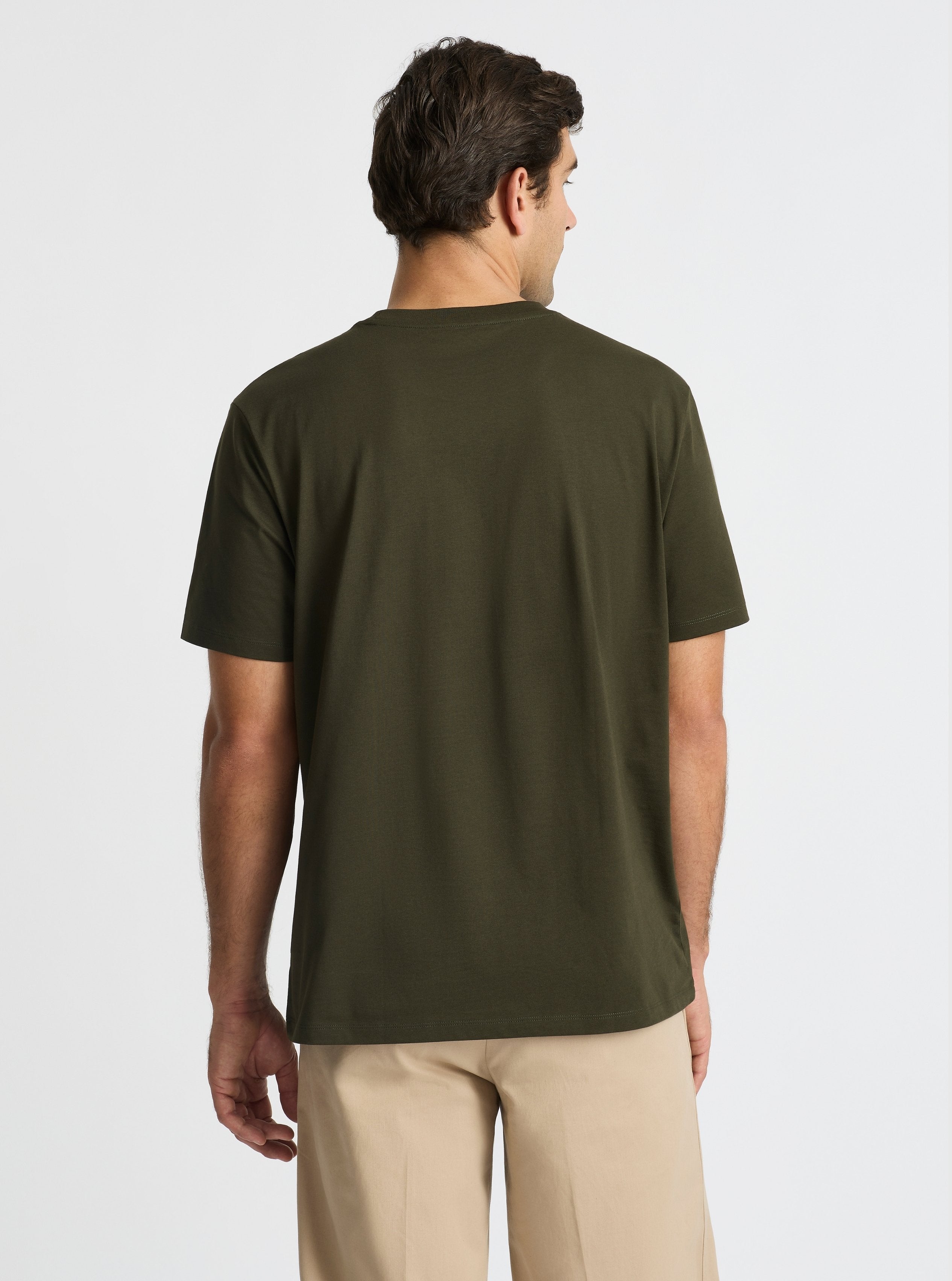 Olive Green|Good Earth Cotton® Classic Tee – Sustainable Cotton T-shirts|Jack is 6’2” and wearing a size L