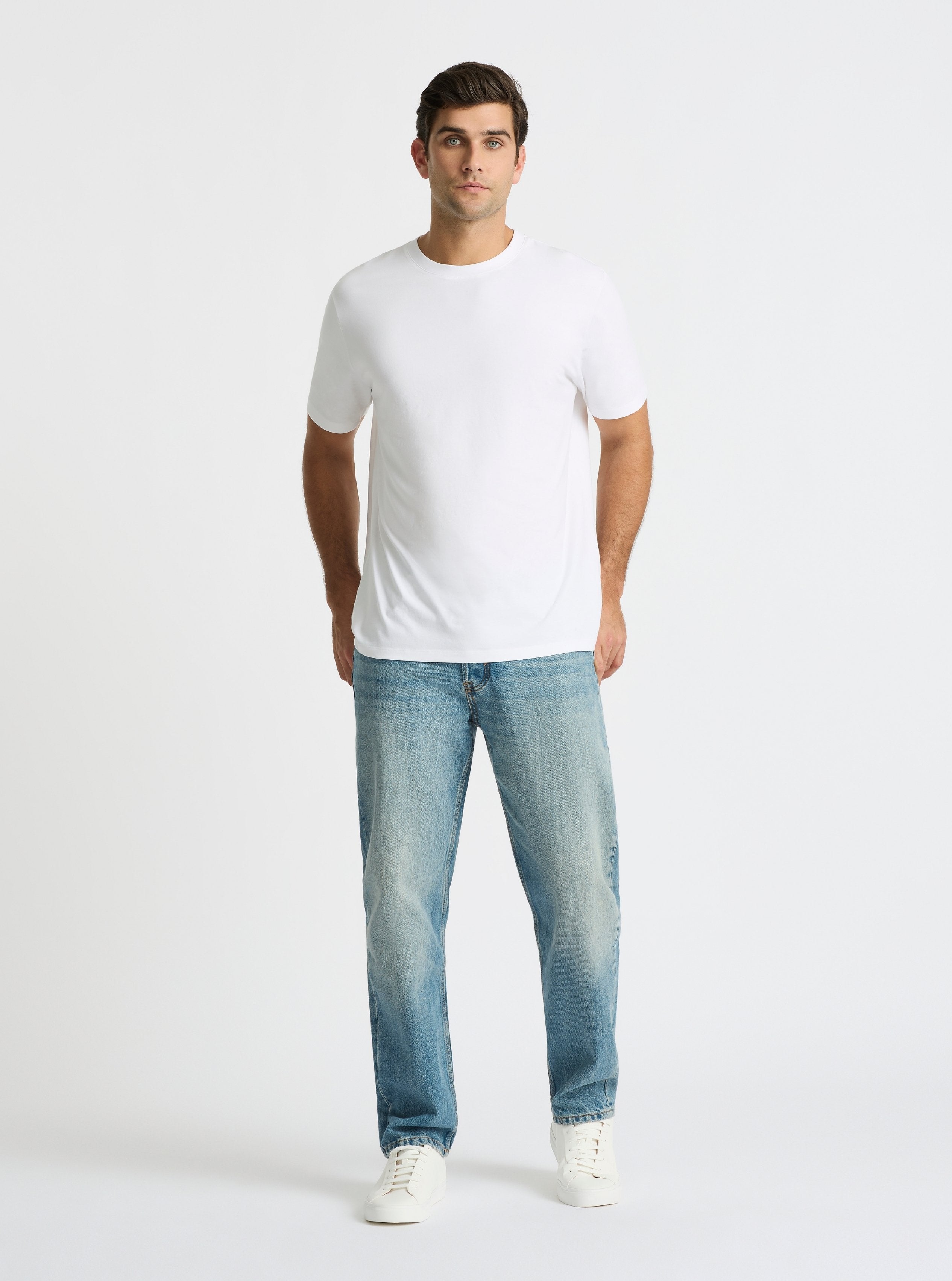 White|Good Earth Cotton® Classic Tee – Sustainable Cotton T-shirts|Jack is 6’2” and wearing a size L