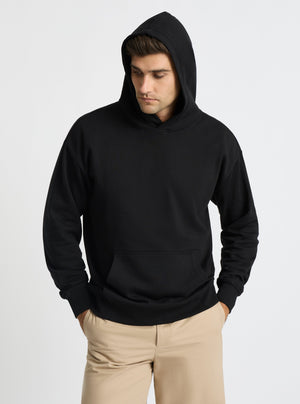 Black|Good Earth Cotton® Hoodie for men – Sustainable Cotton Hoodie|Jack is 6’2” and wearing a size L