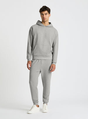 Grey Marl|Good Earth Cotton® Hoodie for men – Sustainable Cotton Hoodie|Evans is 6’2” and wearing a size M