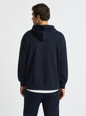 Navy|Good Earth Cotton® Hoodie for men – Sustainable Cotton Hoodie|Jack is 6’2” and wearing a size L