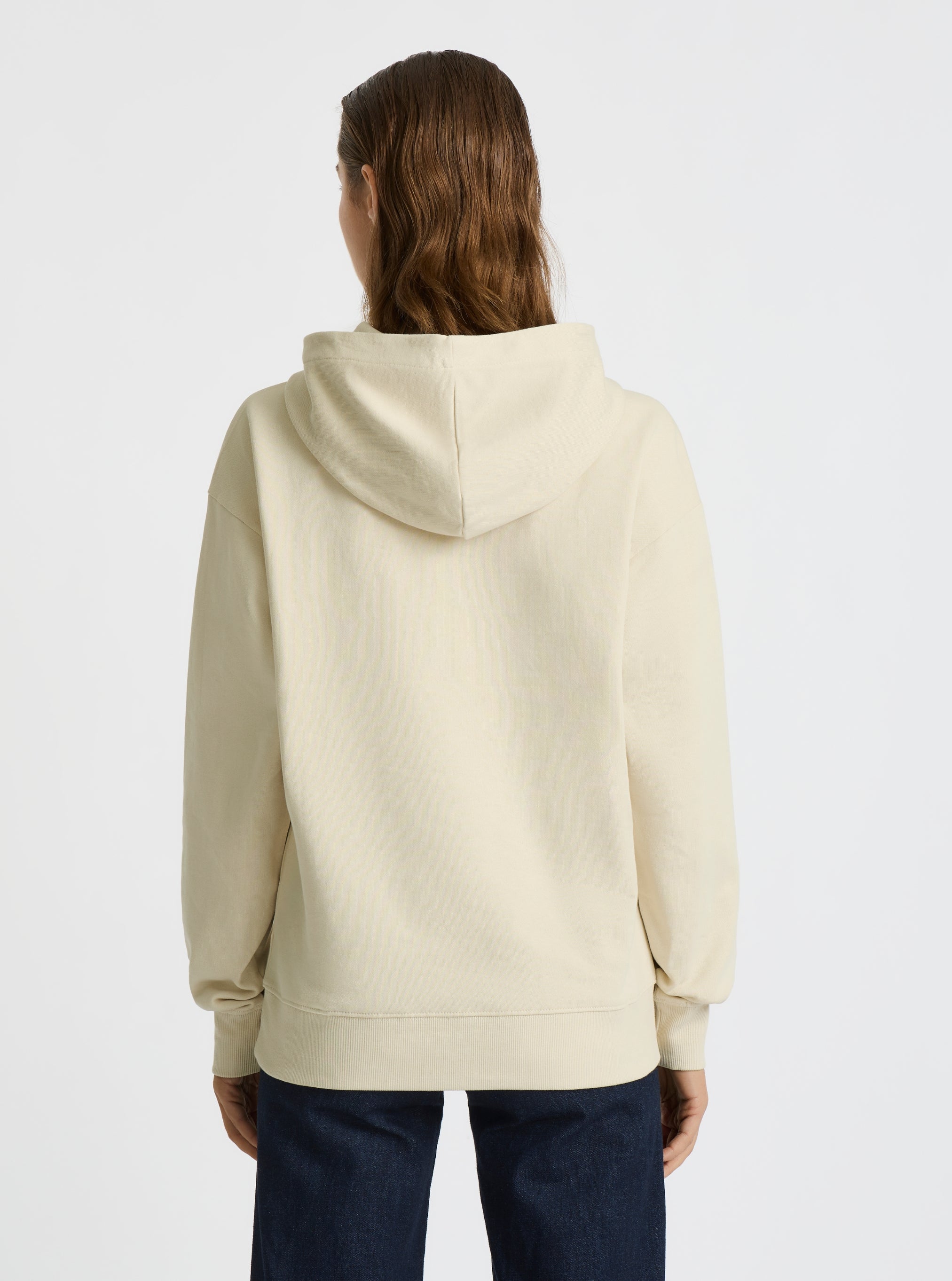 Ecru|Good Earth Cotton® Clean Hoodie – Sustainable Cotton Sweatshirt|Stas is 5'10" and wearing a size S