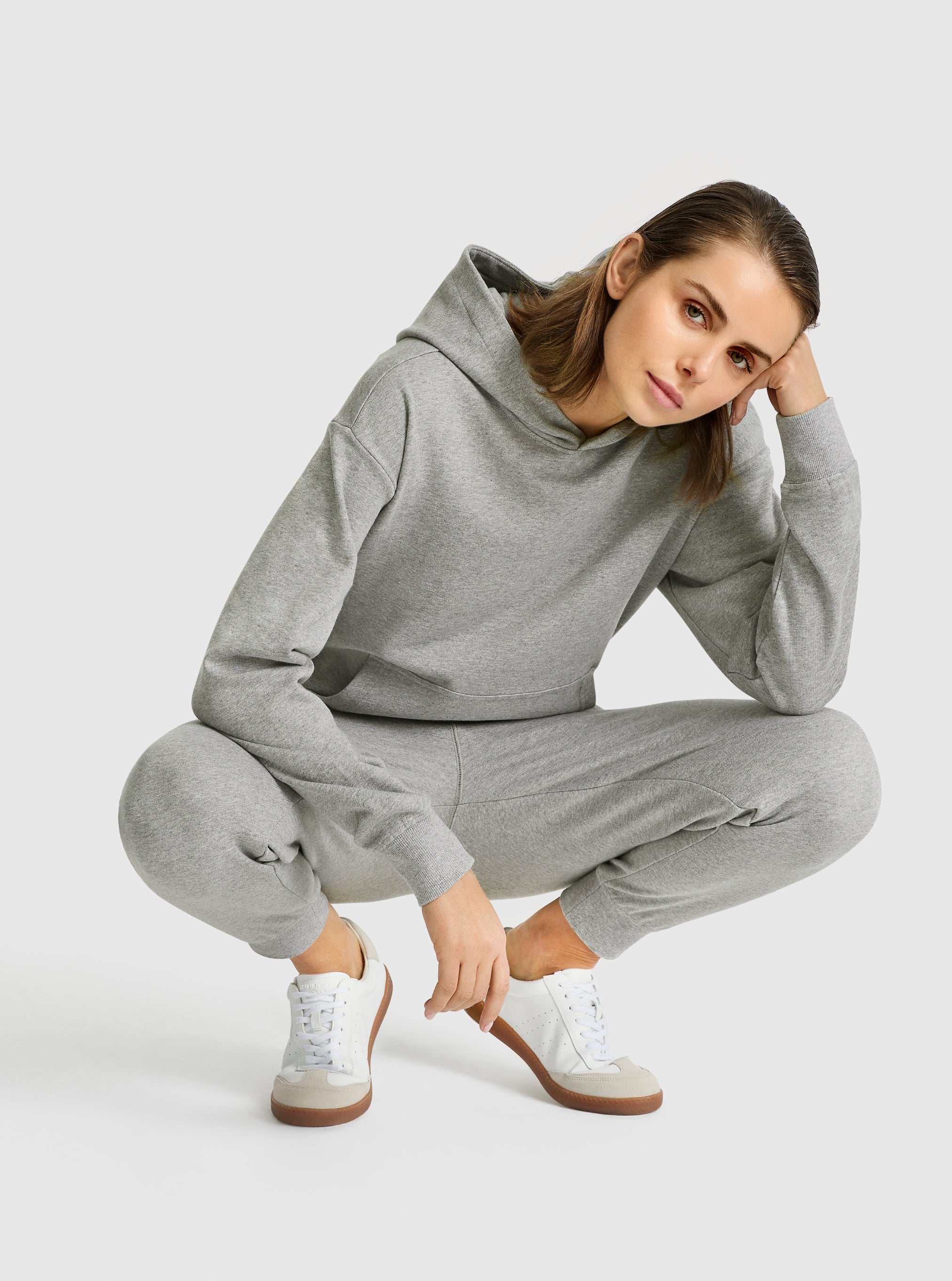 Grey Marl|Good Earth Cotton® Clean Hoodie – Sustainable Cotton Sweatshirt|Stas is 5'10" and wearing a size S