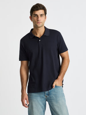 Dark Navy|Good Earth Cotton® Polo – Sustainable Cotton Polo|Jack is 6’2” and wearing a size L