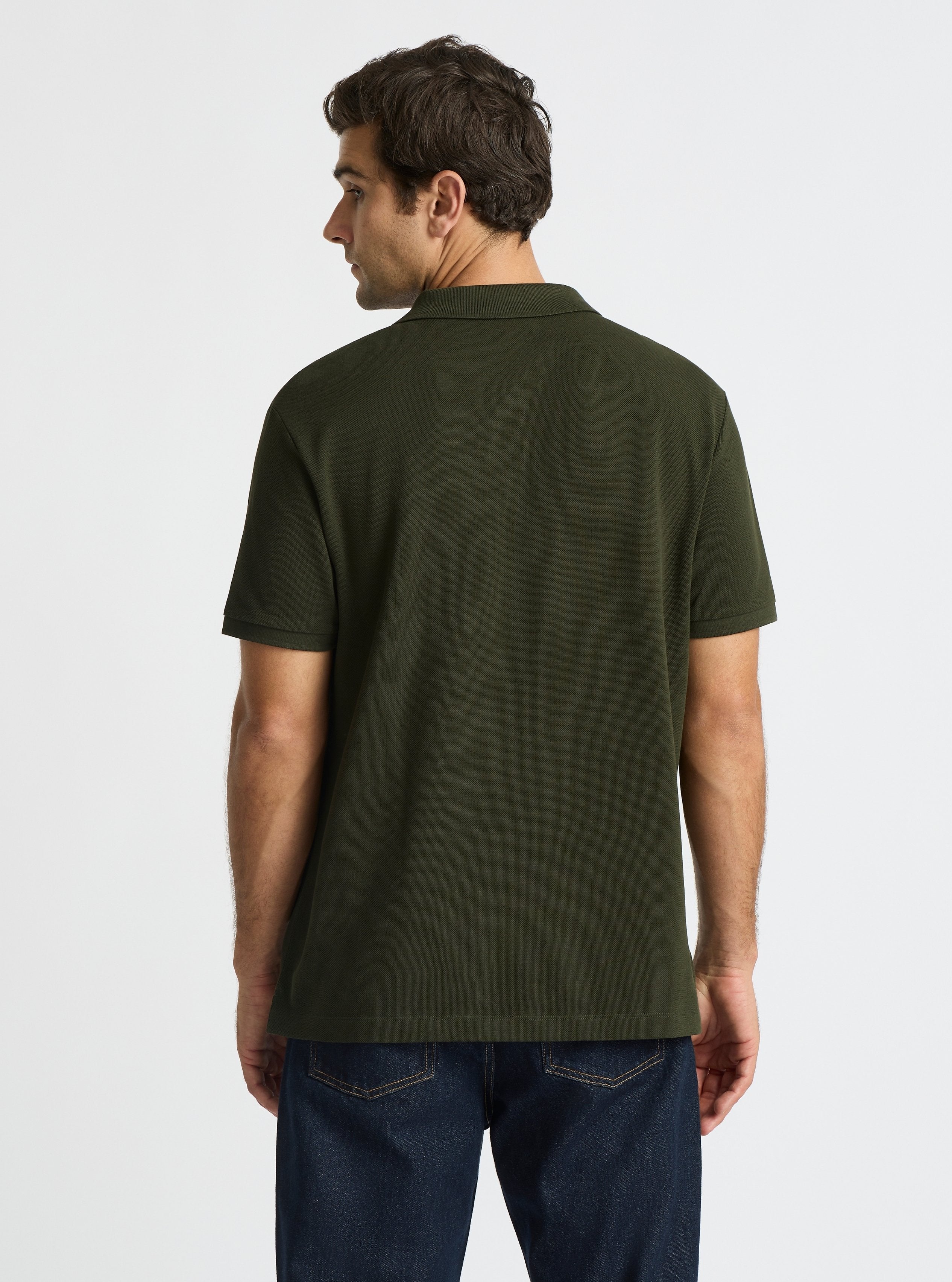 Dark Olive|Good Earth Cotton® Polo – Sustainable Cotton Polo|Jack is 6’2” and wearing a size L