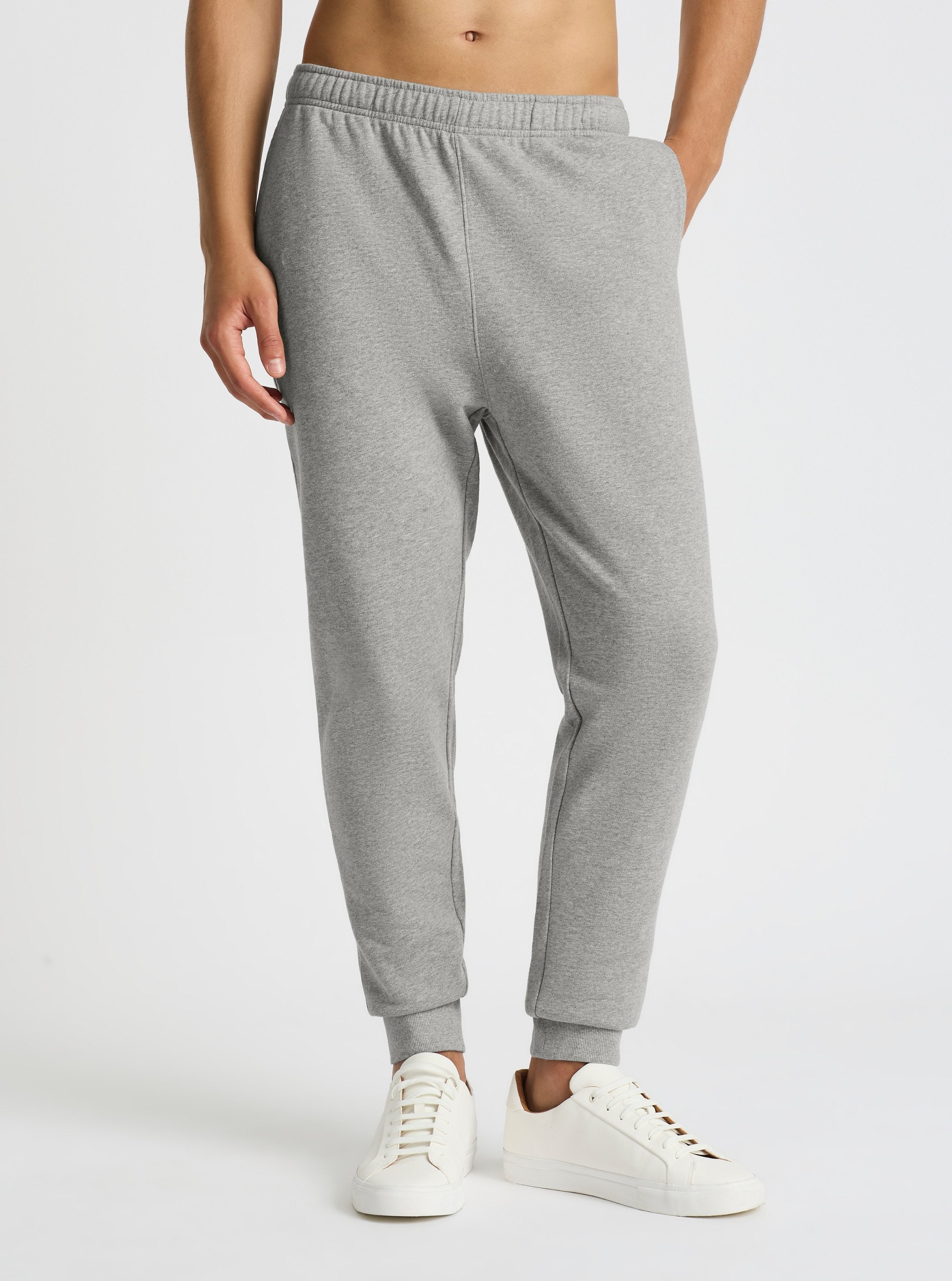 Grey Marl|Good Earth Cotton® Sweatpants for men – Sustainable Cotton Sweatpants|Evans is 6’2” and wearing a size M