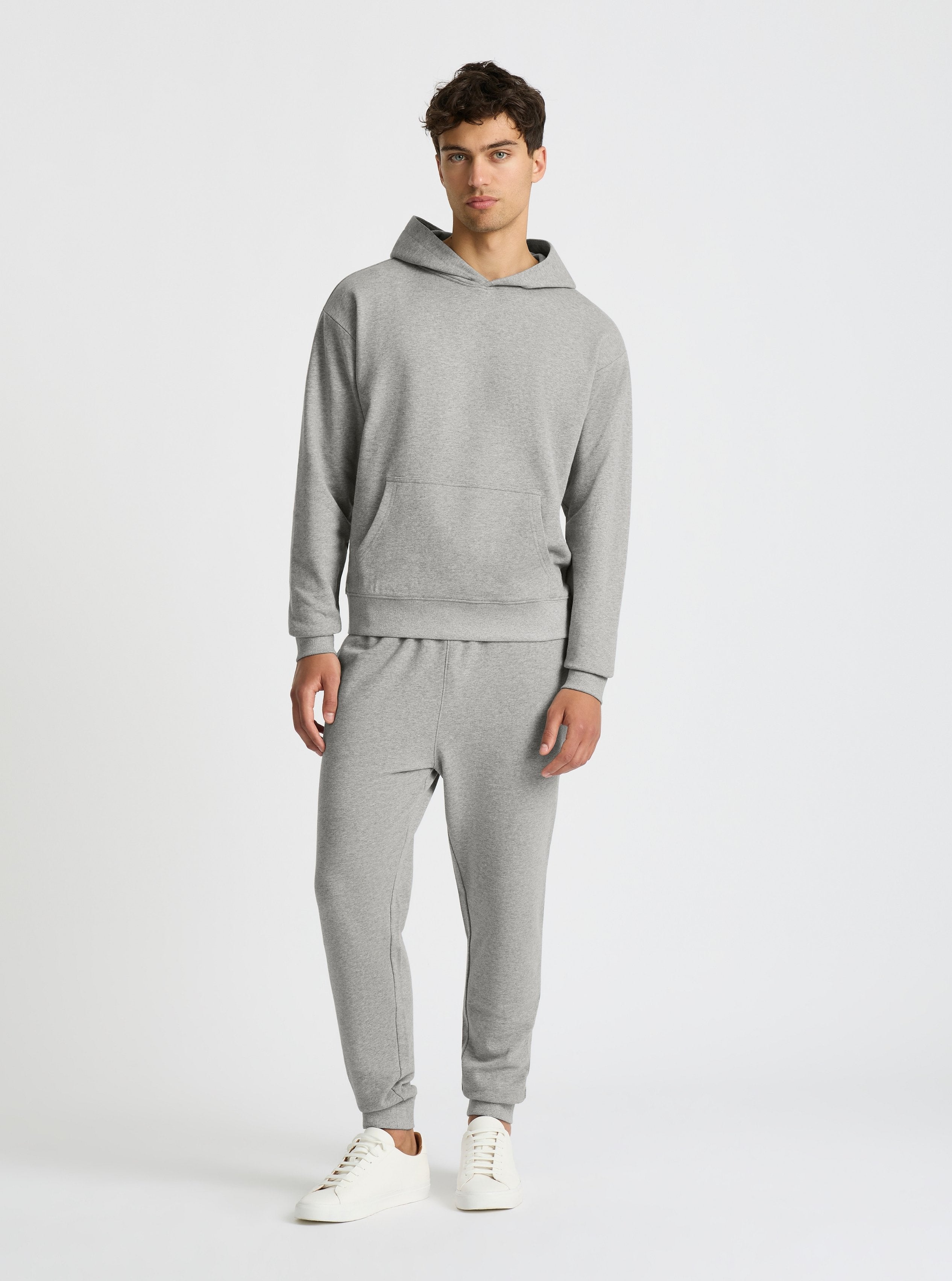 Grey Marl|Good Earth Cotton® Sweatpants for men – Sustainable Cotton Sweatpants|Evans is 6’2” and wearing a size M