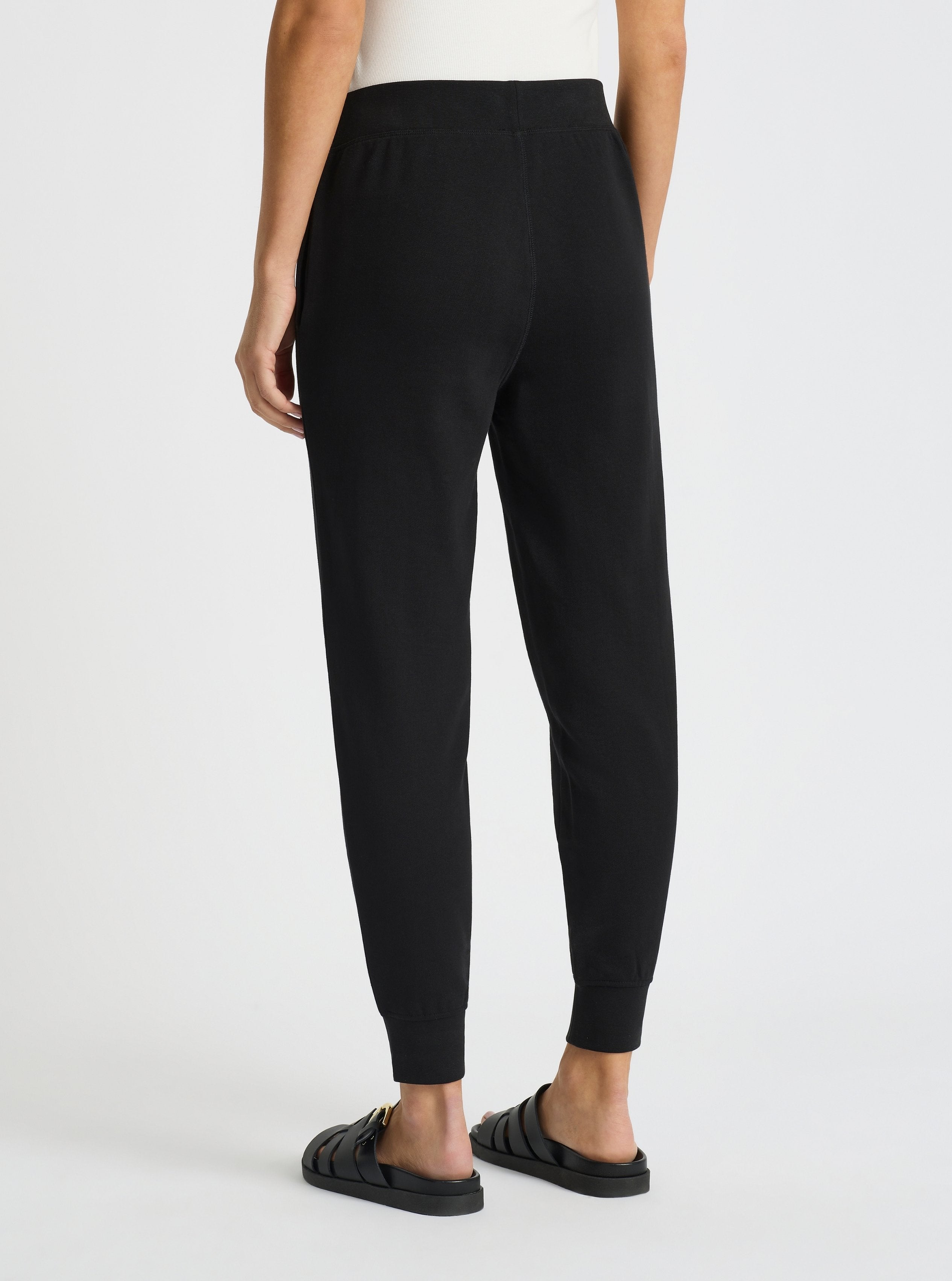 Black|Good Earth Cotton® Sweatpants for women – Sustainable Cotton Sweatpants|Stas is 5'10" and wearing a size S