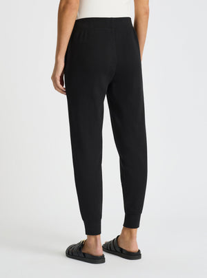 Black|Good Earth Cotton® Sweatpants for women – Sustainable Cotton Sweatpants|Stas is 5'10" and wearing a size S