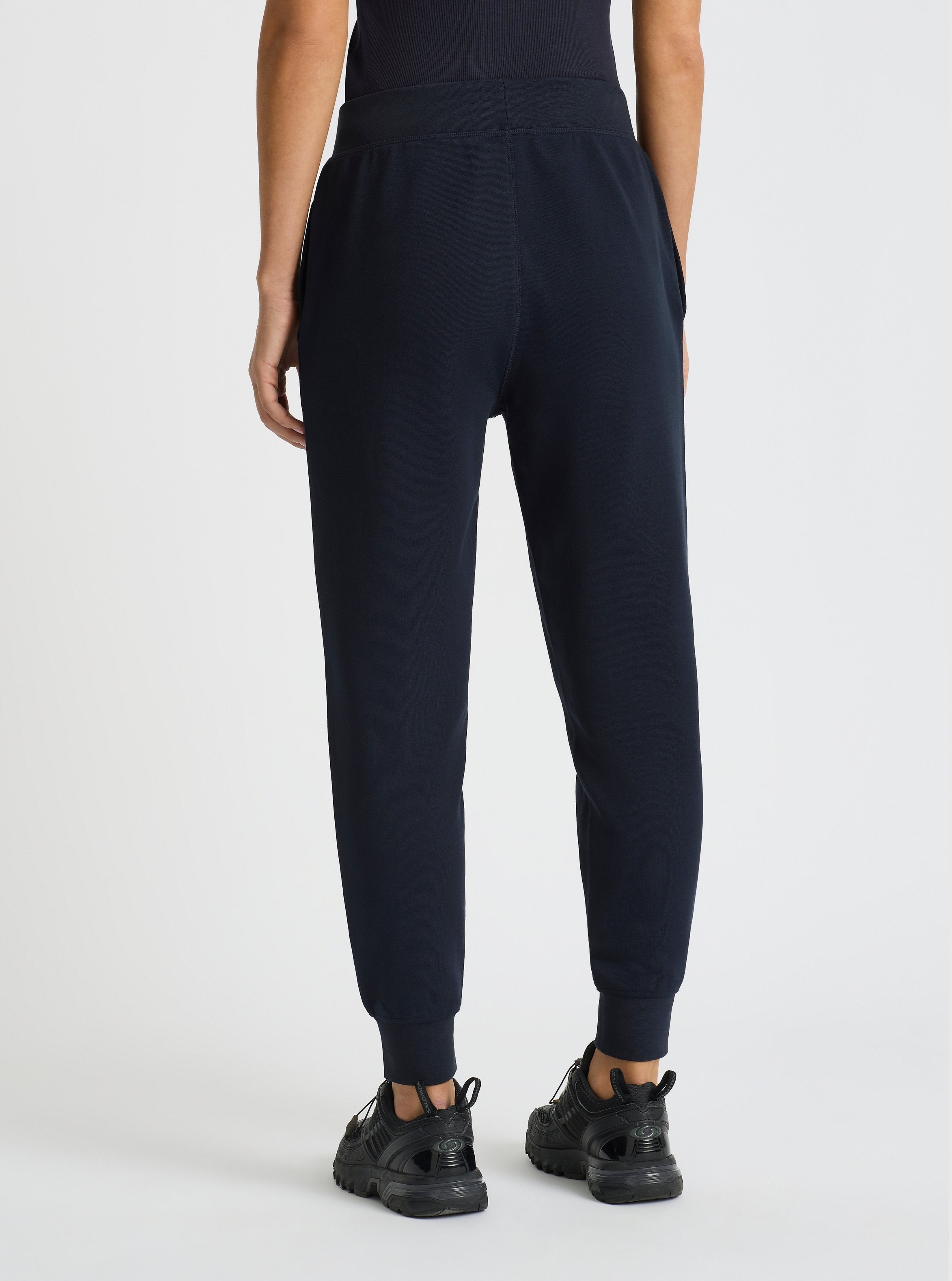 Navy|Good Earth Cotton® Sweatpants for women – Sustainable Cotton Sweatpants|Stas is 5'10" and wearing a size S