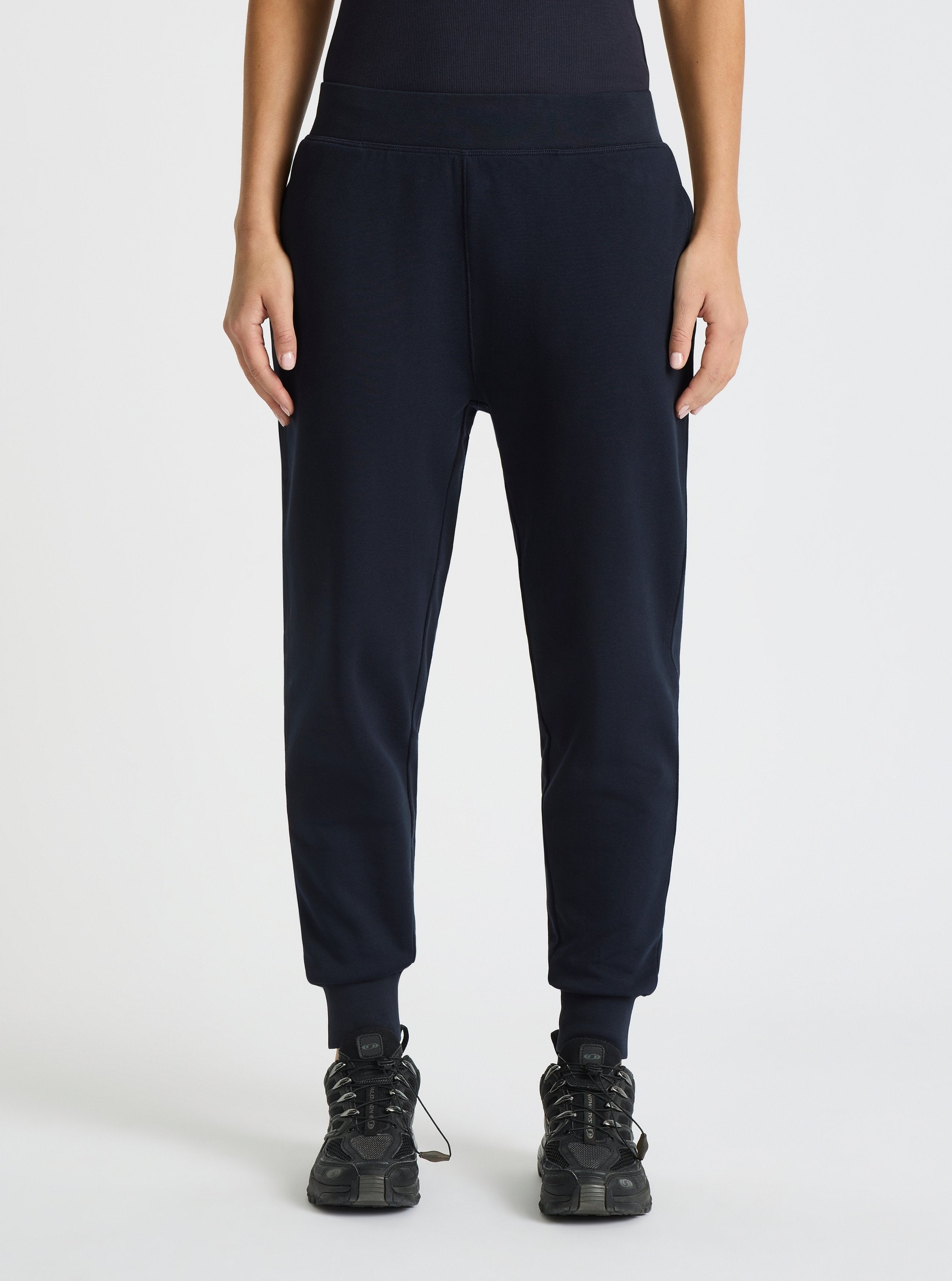 Navy|Good Earth Cotton® Sweatpants for women – Sustainable Cotton Sweatpants|Stas is 5'10" and wearing a size S