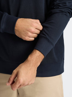 Navy|Good Earth Cotton® Sweatshirts – Sustainable Cotton Sweatshirts|Jack is 6’2” and wearing a size L