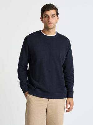 Navy|Good Earth Cotton® Sweatshirts – Sustainable Cotton Sweatshirts|Jack is 6’2” and wearing a size L