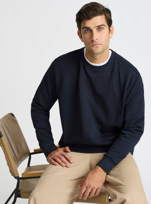 Navy|Good Earth Cotton® Sweatshirts – Sustainable Cotton Sweatshirts|Jack is 6’2” and wearing a size L