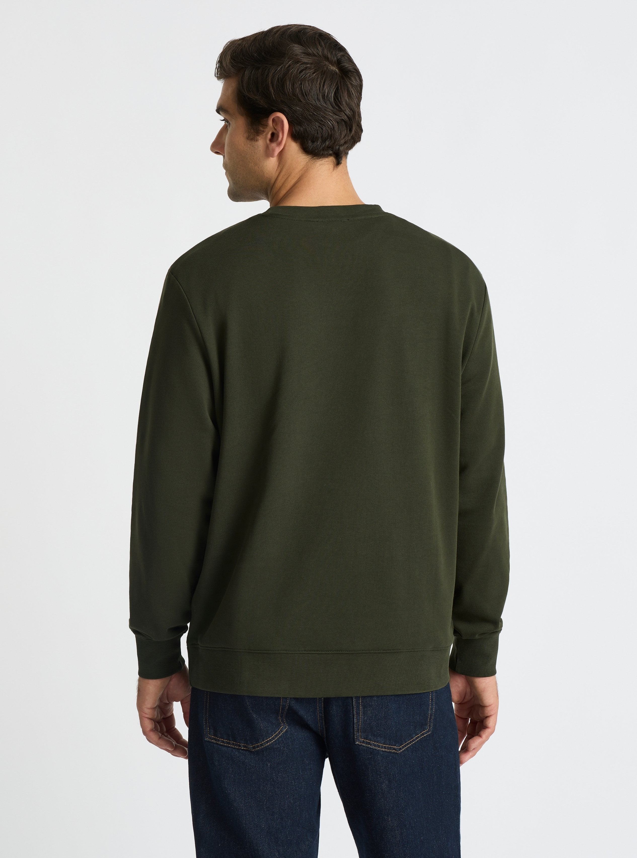 Olive Green|Good Earth Cotton® Sweatshirts – Sustainable Cotton Sweatshirts|Jack is 6’2” and wearing a size L