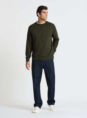 Olive Green|Good Earth Cotton® Sweatshirts – Sustainable Cotton Sweatshirts|Jack is 6’2” and wearing a size L