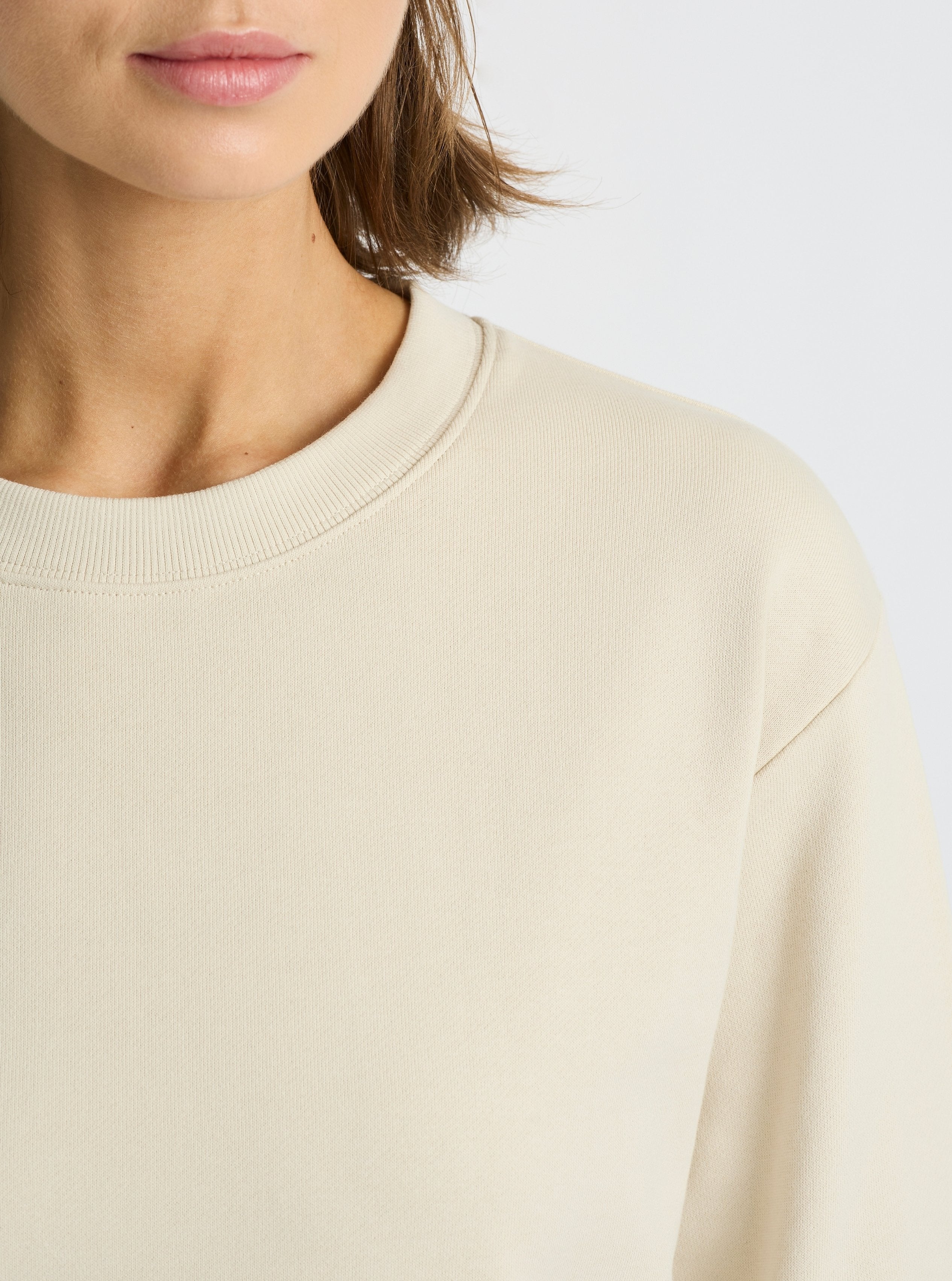 Ecru|Good Earth Cotton® Sweatshirts – Sustainable Cotton Sweatshirts|Stas is 5'10" and wearing a size S