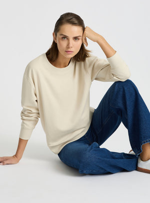 Ecru|Good Earth Cotton® Sweatshirts – Sustainable Cotton Sweatshirts|Stas is 5'10" and wearing a size S