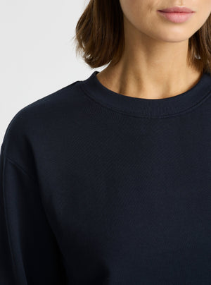 Navy|Good Earth Cotton® Sweatshirts – Sustainable Cotton Sweatshirts|Stas is 5'10" and wearing a size S