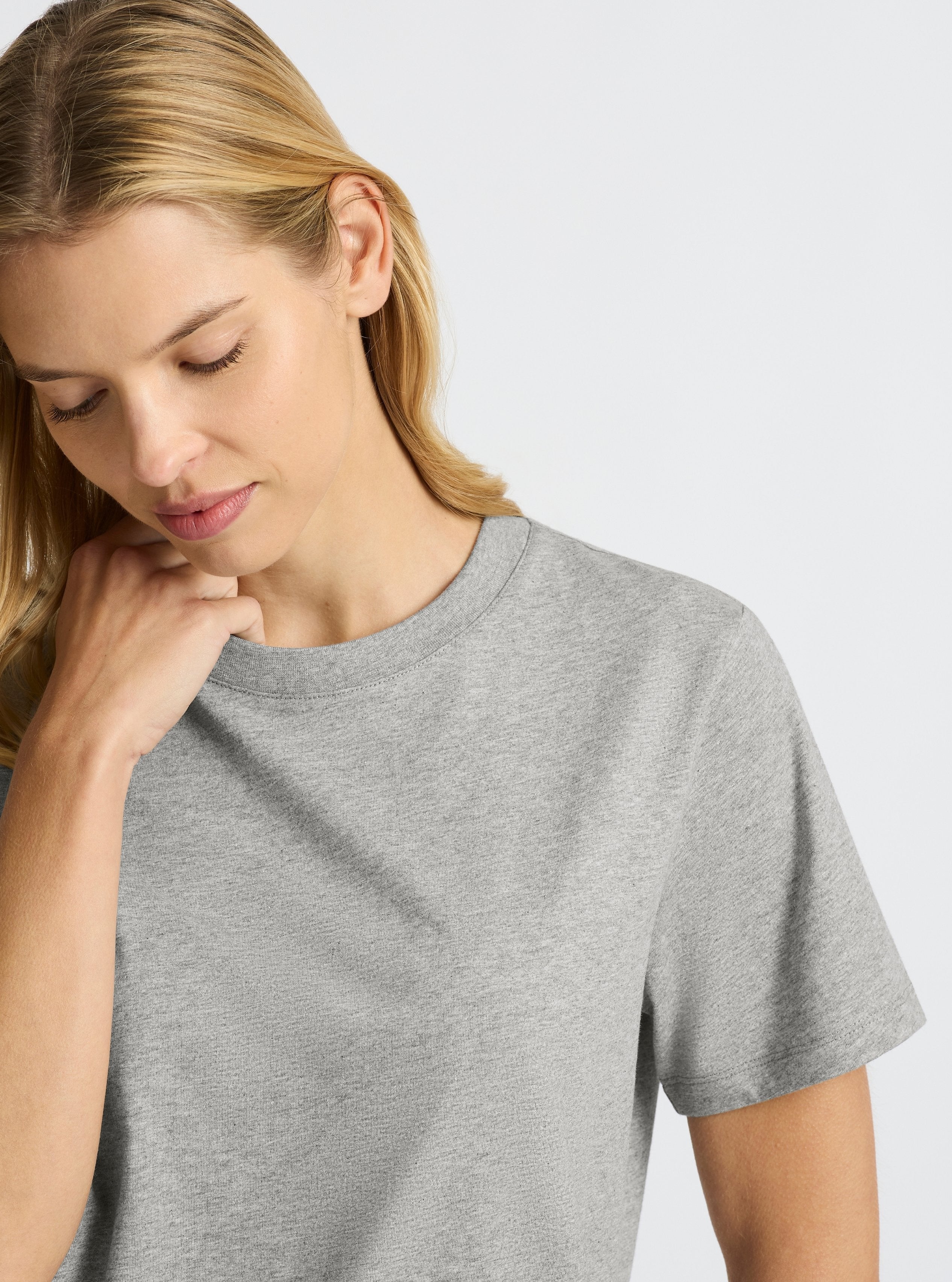 Grey Marl|Good Earth Cotton® Classic Tee – Sustainable Cotton T-shirts|Karolina is 5'10" and wearing a size S