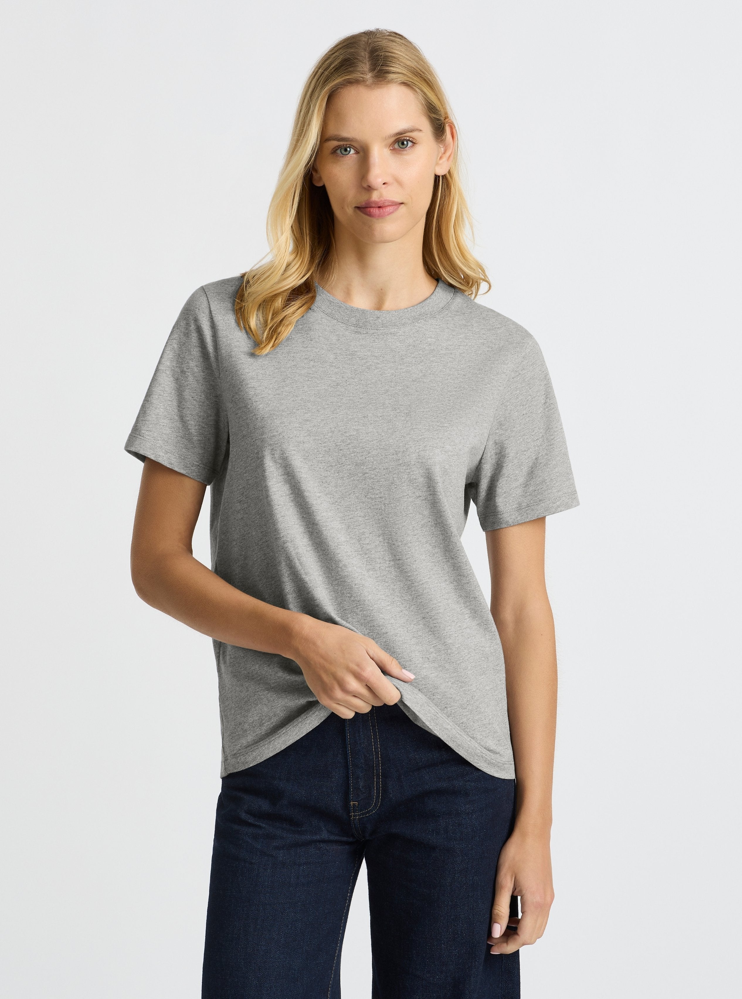 Grey Marl|Good Earth Cotton® Classic Tee – Sustainable Cotton T-shirts|Karolina is 5'10" and wearing a size S