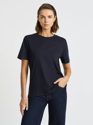 Navy|Good Earth Cotton® Classic Tee – Sustainable Cotton T-shirts|Stas is 5'10" and wearing a size S