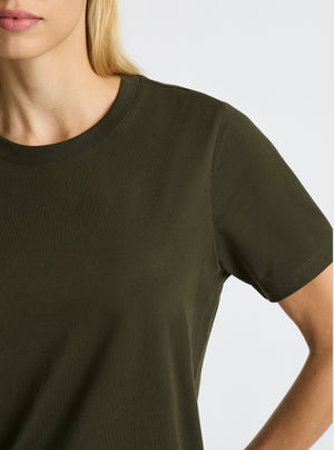 Olive Green|Good Earth Cotton® Classic Tee – Sustainable Cotton T-shirts|Karolina is 5'10" and wearing a size S