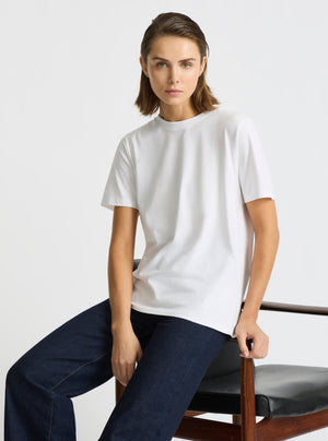 White|Good Earth Cotton® Classic Tee – Sustainable Cotton T-shirts|Stas is 5'10" and wearing a size S