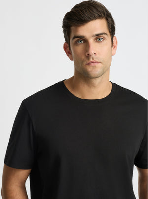 Black|Supima® Mercerised Crew Tee for men – premium soft cotton t-shirt|Jack is 6’2” and wearing a size L
