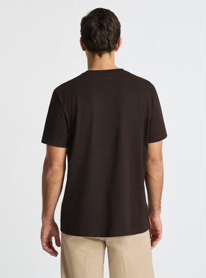 Chocolate|Supima® Mercerised Crew Tee for men – premium soft cotton t-shirt|Jack is 6’2” and wearing a size L