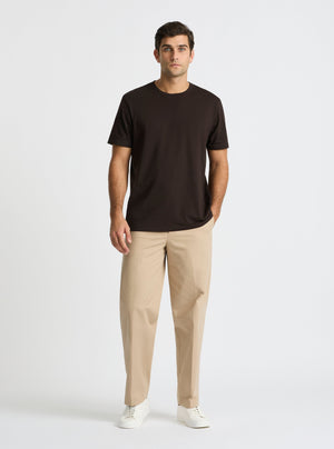 Chocolate|Supima® Mercerised Crew Tee for men – premium soft cotton t-shirt|Jack is 6’2” and wearing a size L