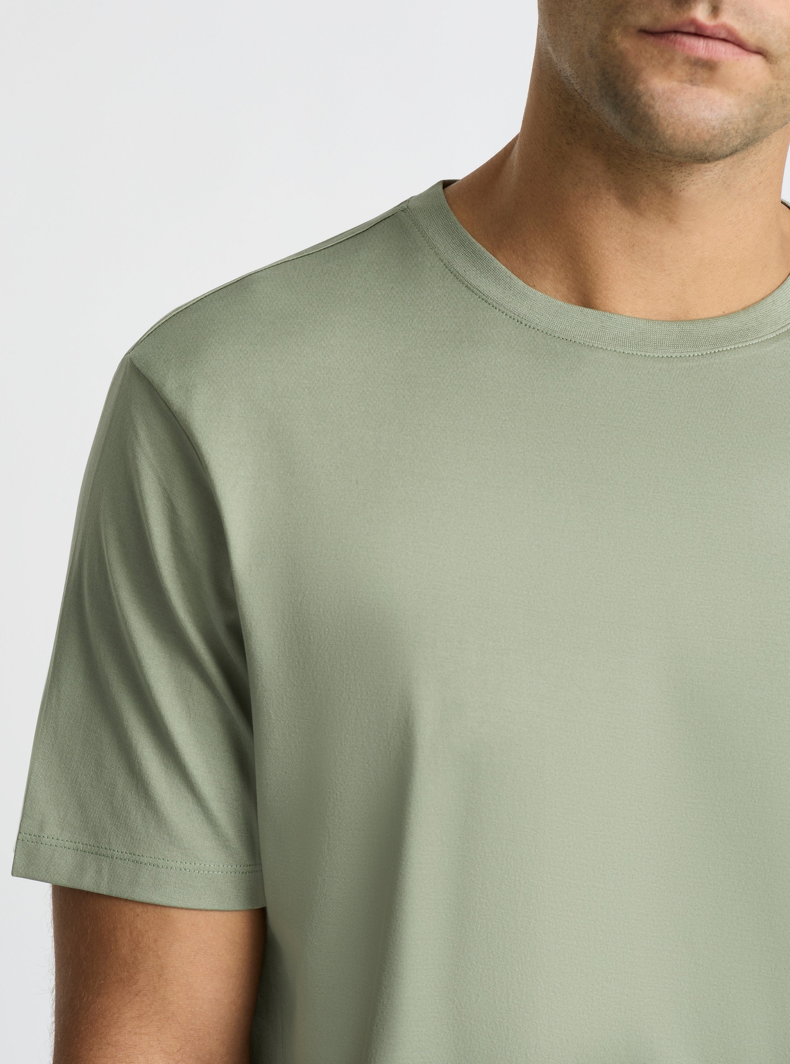 Sage Green|Supima® Mercerised Crew Tee for men – premium soft cotton t-shirt|Jack is 6’2” and wearing a size L