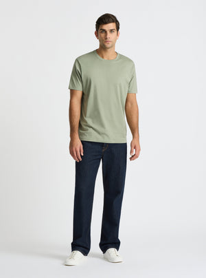 Sage Green|Supima® Mercerised Crew Tee for men – premium soft cotton t-shirt|Jack is 6’2” and wearing a size L