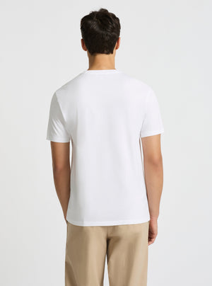 White|Supima® Mercerised Crew Tee for men – premium soft cotton t-shirt|Evans is 6’2” and wearing a size M