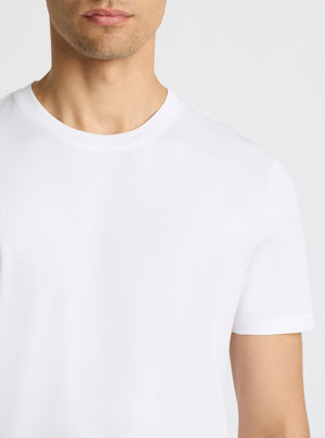 White|Supima® Mercerised Crew Tee for men – premium soft cotton t-shirt|Evans is 6’2” and wearing a size M