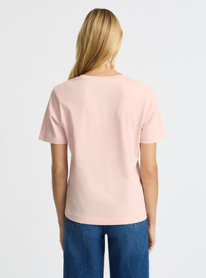 Blush|Supima® Mercerised Crew Tee for women – premium soft cotton t-shirt|Karolina is 5'10" and wearing a size S