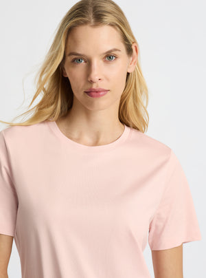 Blush|Supima® Mercerised Crew Tee for women – premium soft cotton t-shirt|Karolina is 5'10" and wearing a size S