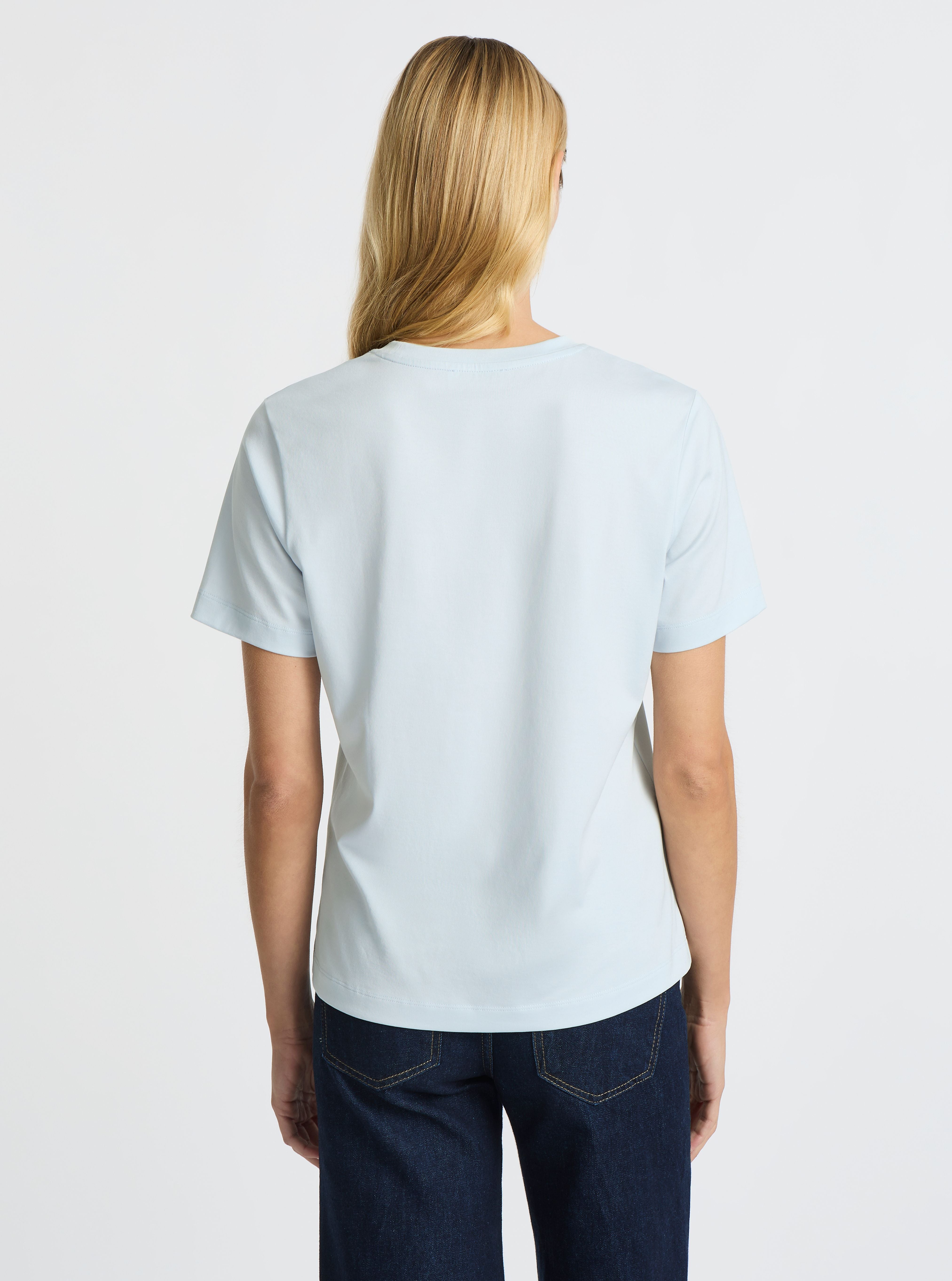 Light Blue|Supima® Mercerised Crew Tee for women – premium soft cotton t-shirt|Karolina is 5'10" and wearing a size S