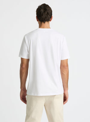 White|Supima® Mercerised V-neck Tee for men – premium soft cotton t-shirt|Jack is 6’2” and wearing a size L